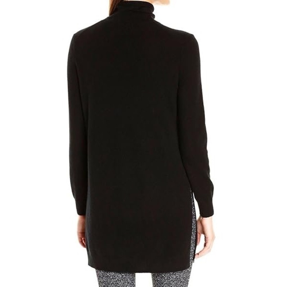 Theory Beninaty Black 100% Cashmere Turtleneck Tunic Sweater Side Slit Womens Lg